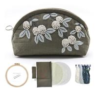 FONNUY Embroidery Kit Makeup Bag for Beginners, Flowers Pre-Stamped Pattern Handbag Coin Purses Making Kits for Adults with Hoop, Easy to Follow Color Thread Needlework (Grey)