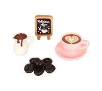 Fonowx 10 Pieces Mini Coffee Shop Playset Dollhouse Coffee with Latte Art Cup and Saucer for Realistic Small Scale Scenes, Pink