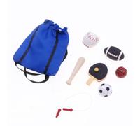 Fonowx 7 Pieces Miniature Sports Accessories with Drawstring Storage Bag Realistic Miniature Ball and Sports Gear Set Detailed for Role-Play Displays