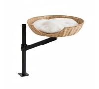 Fonowx Adjustable Cat Bed Desktop Perch Basket Lounger With Cushion Handwoven Faux Rattan Iron Mount Rotating Height And Angle Adjustment Suitable for indoor