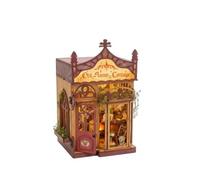 Fonowx Architectural Assembly Pu Bookend Miniature House Kit Book Niche Display Lighted Decor With Wood Textile Metal Craft Parts suitable for home library office desk shelf display