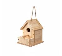 Fonowx Bird Nesting House Wooden Birdhouse Shelter Feeder Perch Hanging Design Wood Simple Style Compact Tray Hemp Rope Metal Hanger suitable for yard birdwatching patio decor balconies 15x17x19.5cm