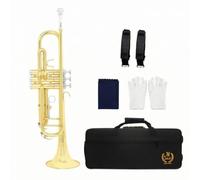 Fonowx Brass Wind Trumpet Instrument Bb Student Beginner Cornet With Case Cleaning Cloth Straps Gloves For Balanced Feel Suitable for Classroom Rehearsal Entry Level Performances, Gold