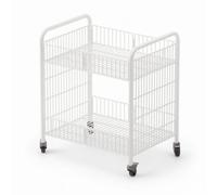 Fonowx Cart Rolling Utility Cart Trolley Organizer Shelf With Metal Frame Two Tier Display Racks With Caster Wheels suitable, White, Large 4-Inch Silent Wear-resistant Wheels