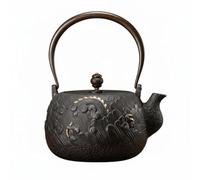 Fonowx Cast Iron Teapot Dragon Pattern Kettle Tea Pot Vintage Iron Construction Handmade Gilded Touch Long Heat Preservation, Traditional Chinese, Dragon and Cloud Motif, Gilded Accents-B