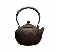 Fonowx Cast Iron Teapot Dragon Pattern Kettle Tea Pot Vintage Iron Construction Handmade Gilded Touch Long Heat Preservation, Traditional Chinese, Dragon and Cloud Motif, Antique Finish