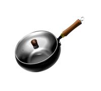 Fonowx Cast Iron Wok Pan with Glass Lid and Hanging Loop, Ideal for Cooking on Buffets and Induction Hobs, A Great Gift for The Home, Multi, 28cm