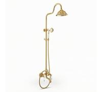 Fonowx Ceramic Shower Fixture Antique Shower System with Overhead Rain Shower Handheld Sprayer Bathtub Spout Exposed Piping Brass Look Construction Suitable, Ceramic Handle Shower Set
