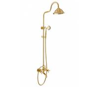 Fonowx Ceramic Shower Fixture Antique Shower System with Overhead Rain Shower Handheld Sprayer Bathtub Spout Exposed Piping Brass Look Construction Suitable, Classic Shower Set