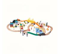 Fonowx Children Electric Train Wooden Track Set With Bridges Buildings Signs Trees Interactive Train Toy Promoting Imaginative Role Play And Skill