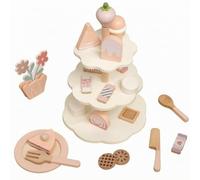 Fonowx Children Kitchen Playthin Wooden Afternoon Tea Playset Dessert Stand Toy Set With Sharing Games Pastry Cake Accessories Spoon Fork Plate Smooth Edges