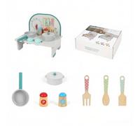 Fonowx Children Play Kitchen Wooden Playset Toy With top Sink Oven Utensils Realistic Knobs And Clock Educational Role Play Suitable for, Small, Blue