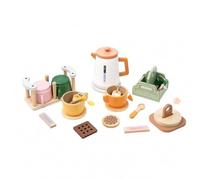 Fonowx Children Play Kitchenware Wooden Tea Set Pretend Teapot Cups Spoons Cookie Discs Role Playing Set With Perforated Square And Accessories For Arranging