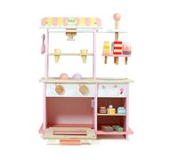 Fonowx Children Playset Pretend Cart Ice Cream Stand Wooden Build With Organizing Features Display Shelves And Accessory Storage Suitable for role activities home play classroom use
