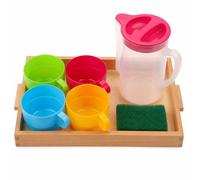 Fonowx Children Pouring Activity Early Skills Set With Compact Wooden Tray Lightweight Pitcher Small Handle Cups Soft Sponge Trains Hand Eye Precision suitable for classroom practice home education