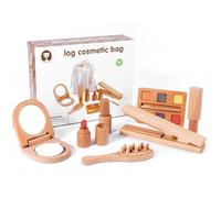 Fonowx Children Pretend Play Wooden Makeup Set With Mirror Comb Lipstick Nail Polish Compact Storage Bag For Easy Organizing Suitable for Preschool Learning Role Playing Gift Giving Home Play