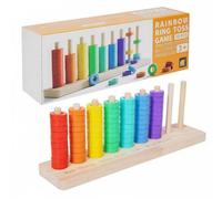 Fonowx Children Stacking Rings Wooden Educational Puzzle Rainbow Stacker Toy Improving Hand Eye Coordination and Learning Abilities Suitable for Kindergarten