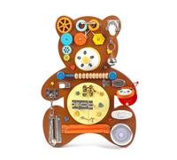 Fonowx Children's Busy Board Hands-on Wooden Busy Board Screen Preschool Life Skills Game for Quiet Play, Classroom, Brown