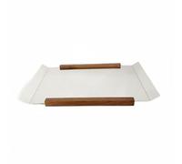 Fonowx Circular Serving Tray Metal Tray Round Platter Decorative Tray Mirrored Tray With Stainless Steel And Walnut Handles For Fruit And Treats Display And, Large 460 290 32mm