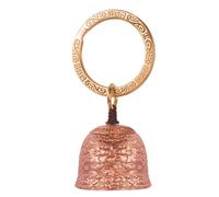 Fonowx Copper Bell Pendant Small Ornament Dome Hanging Engraved Mist Pattern with Top Hanging Loop for seasonal styling shelf, Cloud Pattern Bell + Dragon Pattern Key Ring