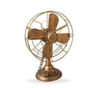 Fonowx Decorative Fan Retro Table Model Tinplate Construction Wire Grille Antique Base Artistic Piece Suitable for Home Office Photo Shoots Storefronts, Red