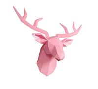 Fonowx Deer Head Antler Statue Animal Wall Art Modern Geometric Wall Mounted for Hanging, Pink