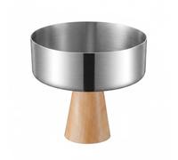 Fonowx Dessert Serving Bowl Stainless Steel Elevated Pedestal Cup Walnut Wood Base Comfortable Brushed Rim Suitable for Restaurant Catering Party Home, A-Type Original Wood Base, Silver