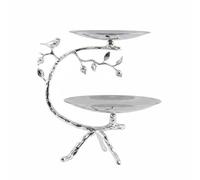 Fonowx Dessert Tray Two Tier Dessert Stand Fruit Holder Serving Rack with Modern Geometric Design and Metal Electro Surface Suitable for Tea time Gatherings Hotel lounges Reception Areas, Silver