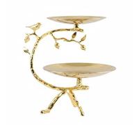 Fonowx Dessert Tray Two Tier Dessert Stand Fruit Holder Serving Rack with Modern Geometric Design and Metal Electro Surface Suitable for Tea time Gatherings Hotel lounges Reception Areas, Gold