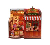 Fonowx Display-Ready Bakery With | Christmas-Themed, Miniature Dollhouse Kit, Illuminated, Bakery Model Kit, for Holiday Decor