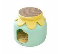 Fonowx Feline Cooling Pad Cat Bed Nest Stool Barrel Cat House Woven Surface Enclosed Rest Front Cutout Soft Edge Trim Polyester Cotton Linen Suitable for, Green, Linen Fabric With Ice Mat