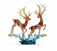 Fonowx Figurine Sculpture Resin Table Statue With Glass Like Shine Amber Accents Secure Base suitable for office desk study home decor reception gift giving, Crystal Blue Couple Deer