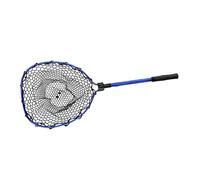 Fonowx Fishing Landing Net Aluminum Alloy Foldable Mesh Lure Handheld Portable Lightweight Rod Net Silicone Netting EVA Handle Single Touch Folding Suitable, Blue Pole Black Net