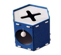 Fonowx Foldable Cat House with Hiding Place And Hanging Ball, Ideal for Indoor Cats. Spacious Scratching Post, Easy to Assemble. Enclosed Cave- Bed, Blue