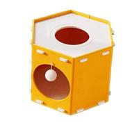 Fonowx Foldable Cat House with Hiding Place And Hanging Ball, Ideal for Indoor Cats. Spacious Scratching Post, Easy to Assemble. Enclosed Cave- Bed, Orange