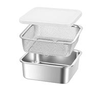 Fonowx Kitchen Sealed Container Stainless Food Storage Container with Removable Strainer Basket and Lid Draining Container for Straining Washing, 2000ML