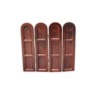 Fonowx Miniature Dollhouse Scene Folding Screen Wooden Paneled Recessed Hinged Decorative Four Panel Arched Partition Made from Birch Suitable for Dollhouse Room Divider Miniature Decor Scene, Coffee