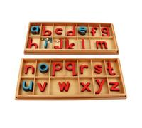 Fonowx Movable Alphabet Educational Toy Letter Set with Trays Lowercase Letters Phonics Learning Word Building Storage Organizer Beech Wood Suitable for Classroom Stations Learning Corners Tutoring