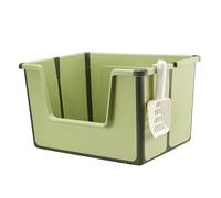 Fonowx Open Top Pet Litter Box U Shape Lowered Front Portable with Scoop Cats Litter Pan Kitten Potty Toilet for Indoor Cats, Green