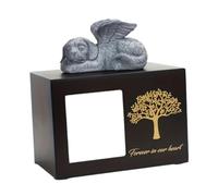 Fonowx Pet Ash Container with Angel Dog Figurine And Tree Design, Handmade Memorial Gift, Black