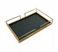 Fonowx Portable Geometric Tray with Handles | Modern, Rectangular Tray with Rail Sides, Versatile, for Coffee Table, Entryway, Hotel Rooms, Dark Green, 38.5x26x6.5cm