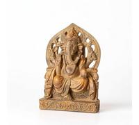 Fonowx Religious Statue Figurine Elephant Deity Idol Statue Sculpture Ornament Resin With Embossed Base And Carved Mandorla Backdrop For Peaceful Atmosphere, Mud Red, 13 5.5 18cm
