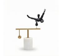 Fonowx Resin Decorative Figure Tabletop Sculpture Statue Ornament With Dynamic Human Acrobat On Metal Bar And Cylindrical Marble Base Modern Geometric Touch