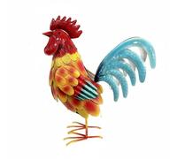 Fonowx Sculpture Iron Metal Cockerel Figurine Garden Statue Handcrafted Appearance Layered Feather Outdoor Decor Suitable for Patio Flower Beds Lawn Landscape, Red Yellow