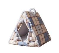 Fonowx Semi-Enclosed Tent Bed | Soft luxurious Exterior, Cave with tassel Trim, Plaid, Pet Tent Cave Bed, for Indoor, Living Room, Bedroom, Cats, pups, Blue, L