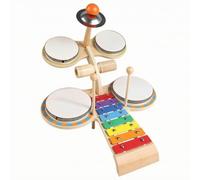 Fonowx Set Children Rhythm Drum Set Xylophone Cymbal Music Center With Wooden Mallets Compact Tabletop Design For Sound Discovery And Coordination Practice Suitable for playroom