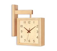 Fonowx Square Wall Clock Wooden Double Sided Wall Clock Corner Clock Silent Wall Clock Glass Cover Quiet Sweep suitable for open plan areas living room hallway, Wood, Seiko Wood Face