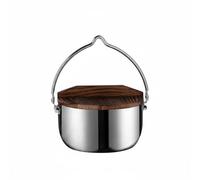 Fonowx Stainless Steel Cookware Campfire Pot Kettle Vessel with Foldable Handle and Wooden Lid Smooth Surface for Easy Cleanup for Outdoor Cooking Road Trips, 18cm Stainless Steel Hanging Pot B-Type