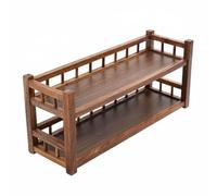 Fonowx Storage Shelf Wooden Tea Shelf Tea Stand Tea Rack With Multi Tier Mortise And Tenon Structure And Raised Side Rails For Stable Display Suitable for, Two-tier Fence Shelf