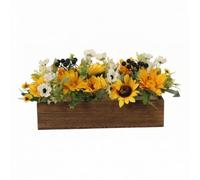 Fonowx Tabletop Floral Display Artificial Centerpiece Arrangement Rustic Wooden Planter Rectangular Profile Faux Blooms With Greenery Suitable for rental property lobby model area décor